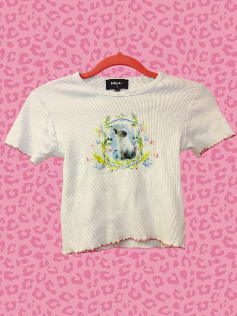 Pastel Pink & White Kitty Baby Lettuce Tee by Dollskill